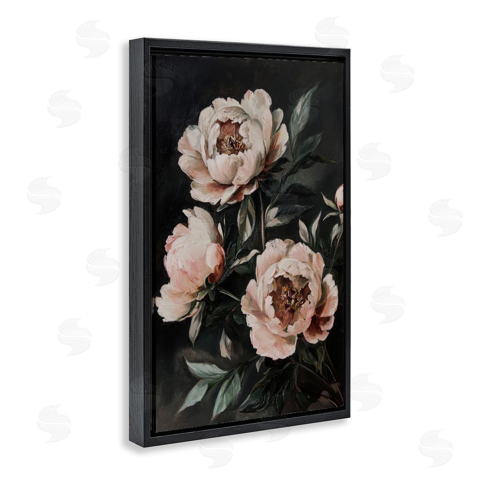 Petal Prints Design Dusty Pink Roses Floral Painting Black Floating Frame Canvas Wall Art Print
