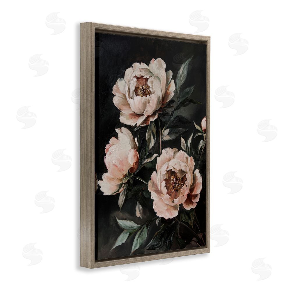 Petal Prints Design Dusty Pink Roses Floral Painting Brown Floating Frame Canvas Wall Art Print