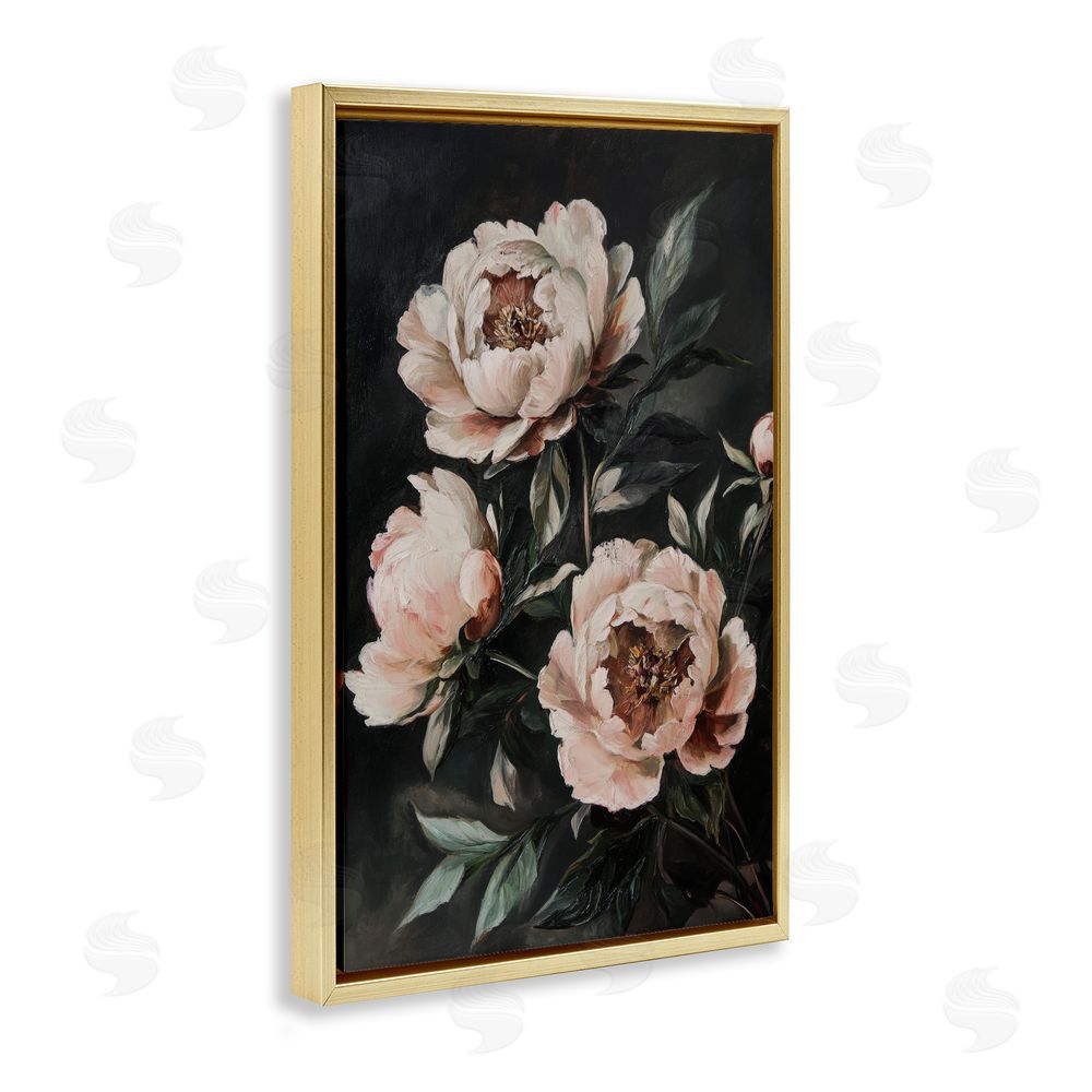 Petal Prints Design Dusty Pink Roses Floral Painting Gold Floating Frame Canvas Wall Art Print