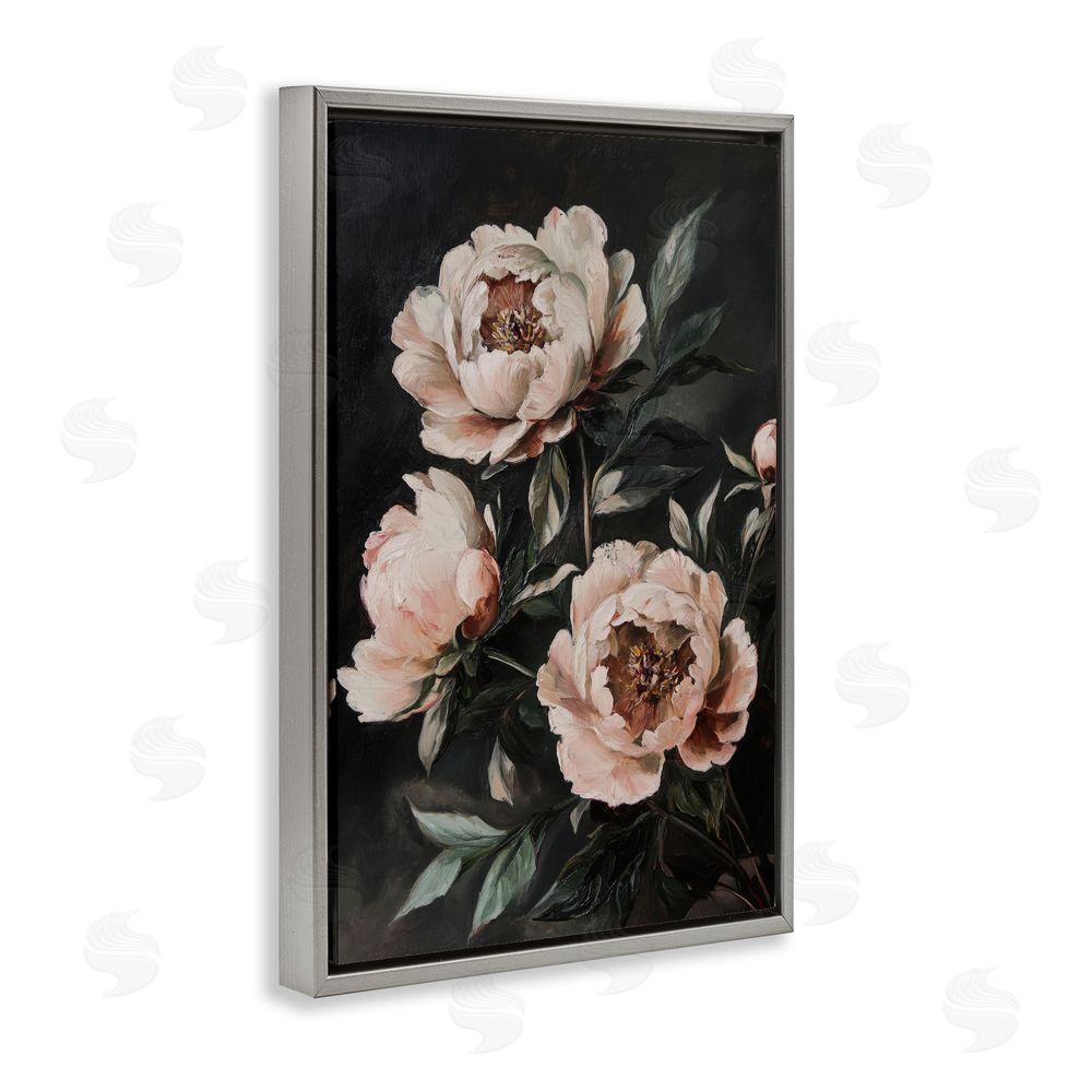 Petal Prints Design Dusty Pink Roses Floral Painting Gray Floating Frame Canvas Wall Art Print