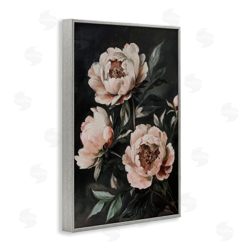 Petal Prints Design Dusty Pink Roses Floral Painting Gray Framed Giclee Wall Art Print