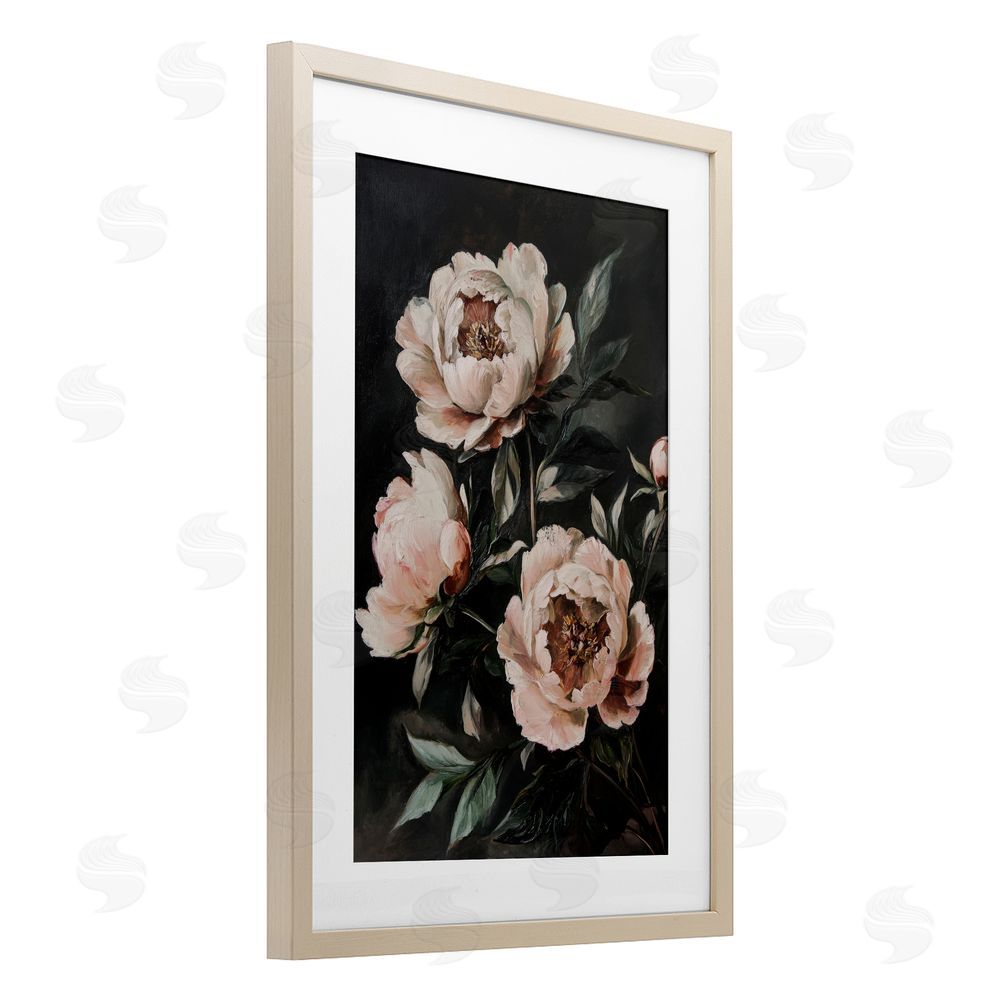 Petal Prints Design Dusty Pink Roses Floral Painting Birch Framed Print Under Glass with White Mat Wall Art