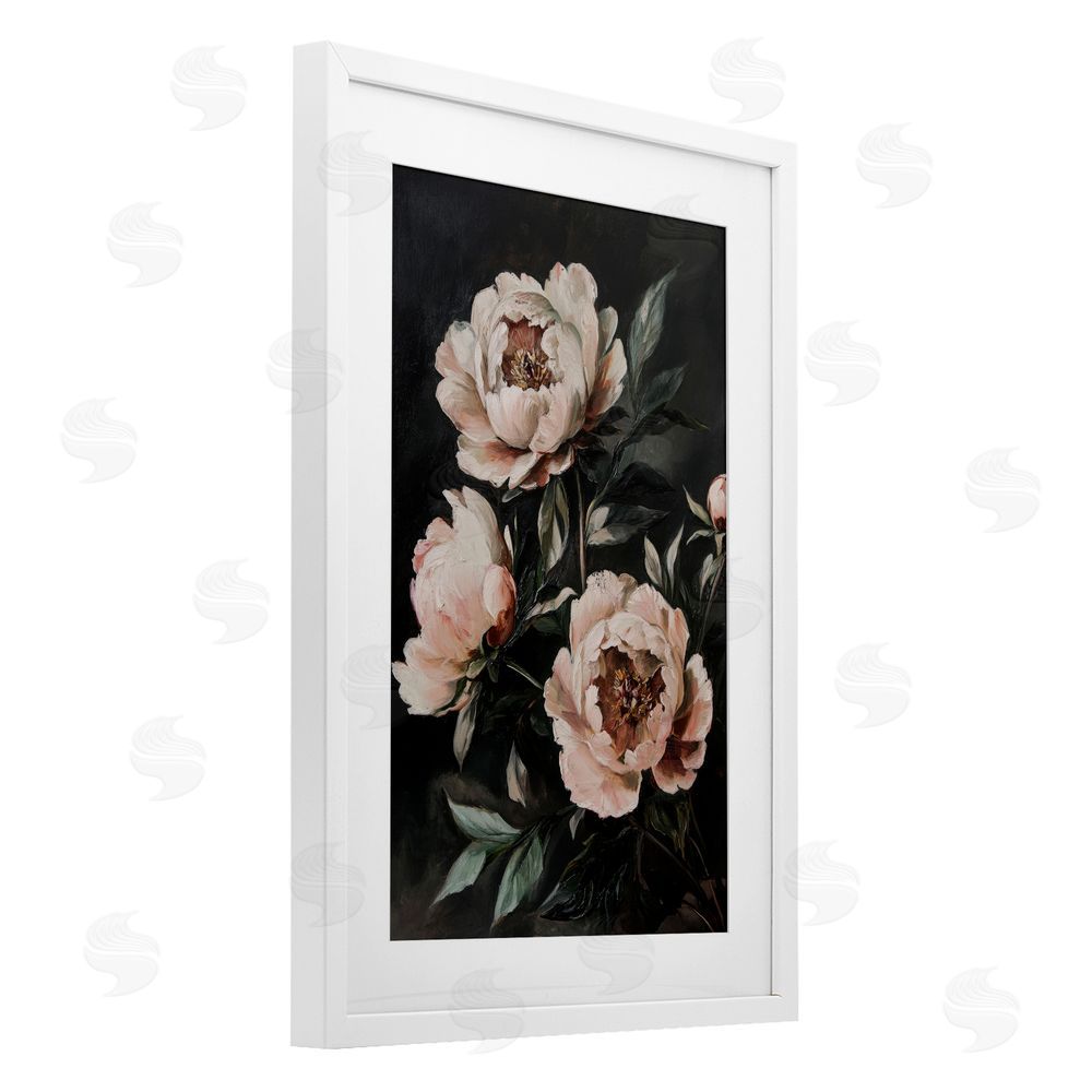 Petal Prints Design Dusty Pink Roses Floral Painting White Framed Print Under Glass with Mat Wall Art