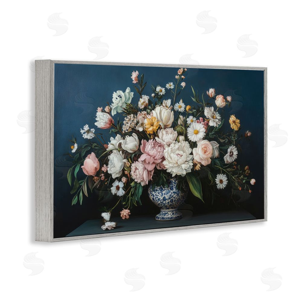 Petal Prints Design Moody Blue Floral Vase Gray Framed Giclee Wall Art Print