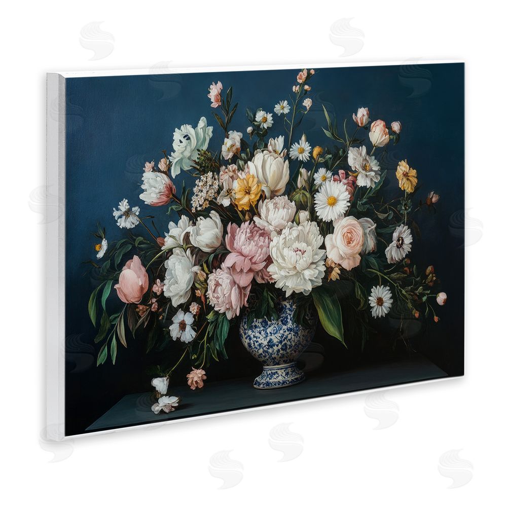 Petal Prints Design Moody Blue Floral Vase Wall Plaque Art Print