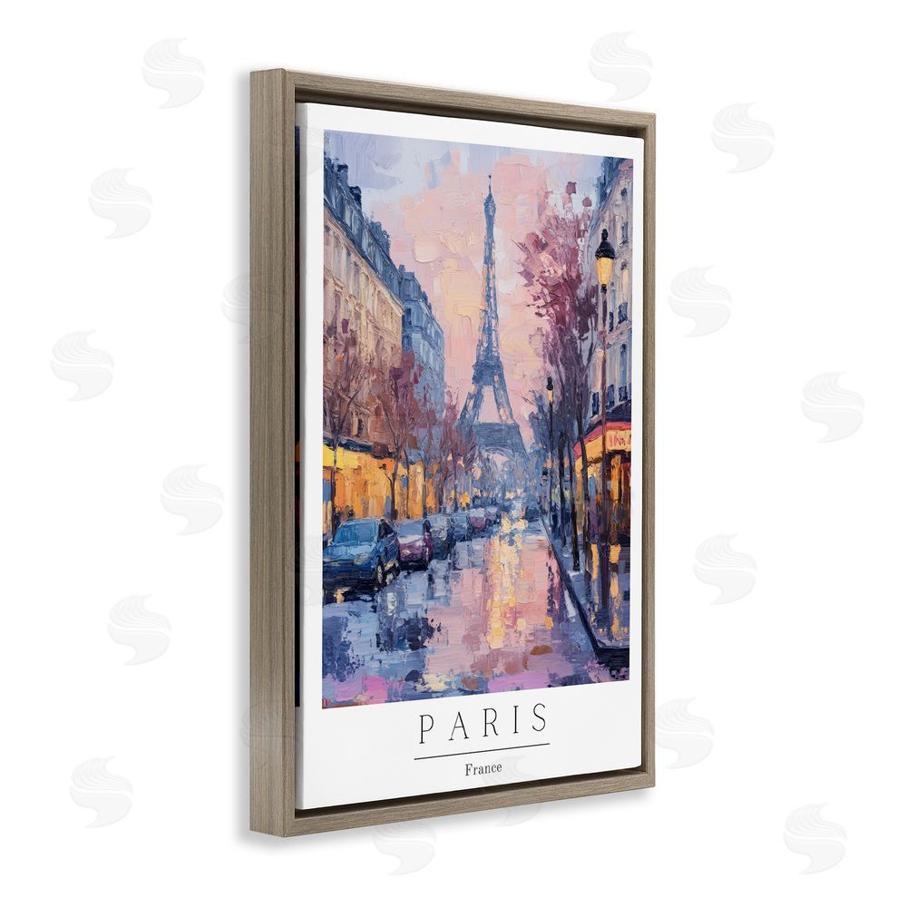Petal Prints Design Vintage Paris Street Abstract Brown Floating Frame Canvas Wall Art Print
