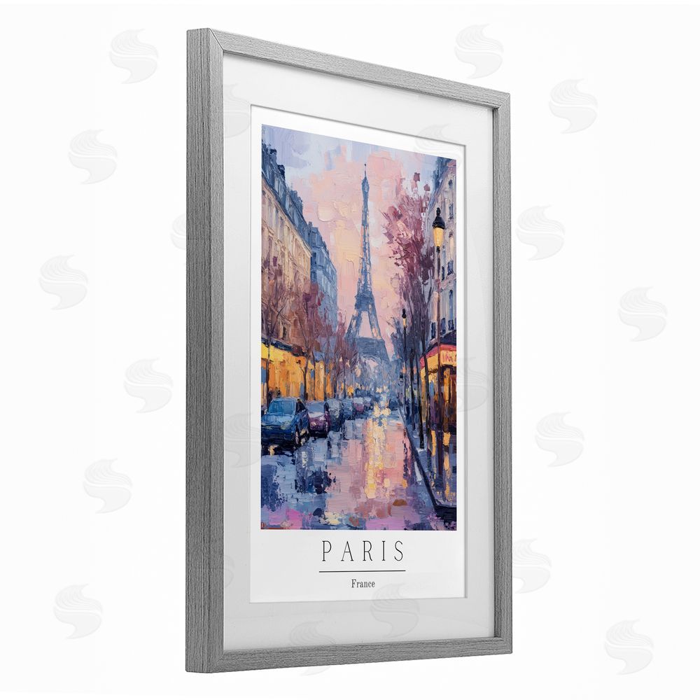 Petal Prints Design Vintage Paris Street Abstract Gray Framed Print Under Glass with White Mat Wall Art
