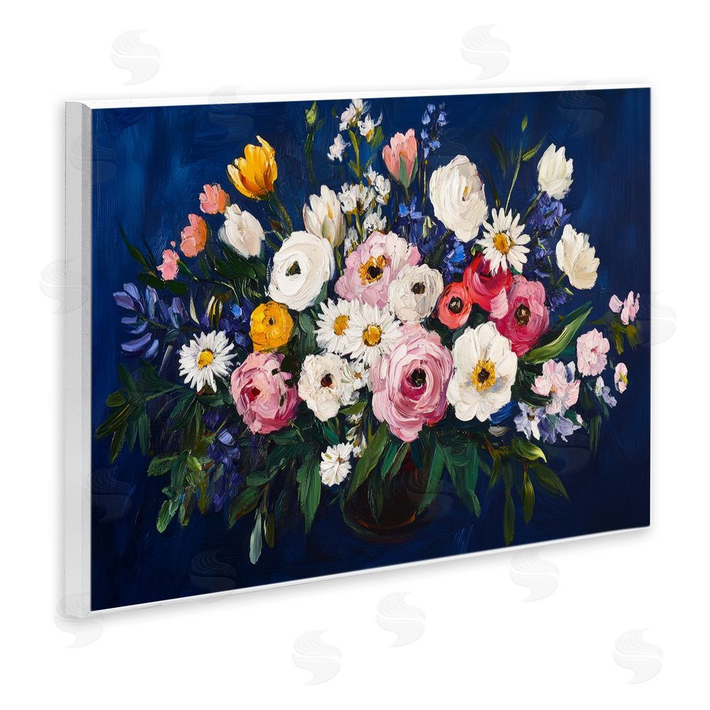Petal Prints Design Vibrant Florals over Deep Blue Wall Plaque Art Print