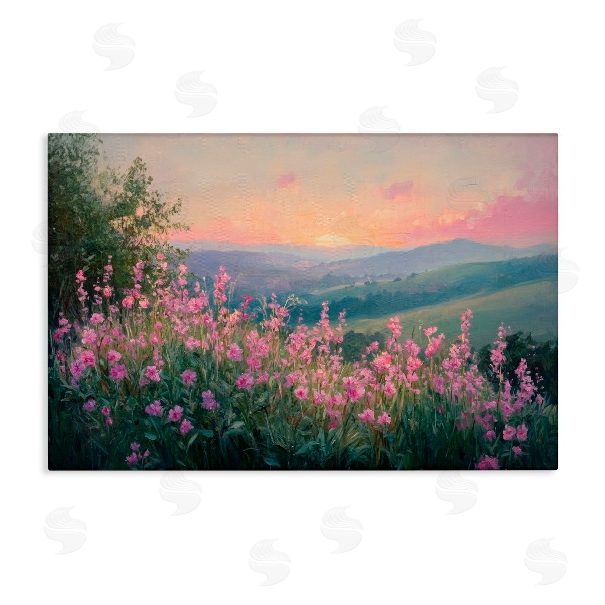 Petal Prints Design Twilight Meadow Pink Flowers Canvas Wall Art Print