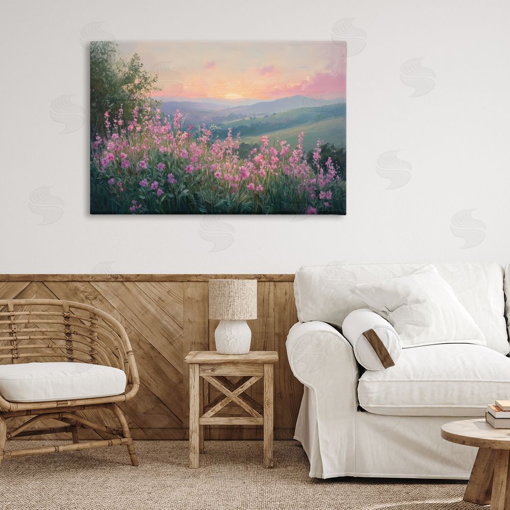 Petal Prints Design Twilight Meadow Pink Flowers Canvas Art on Wall