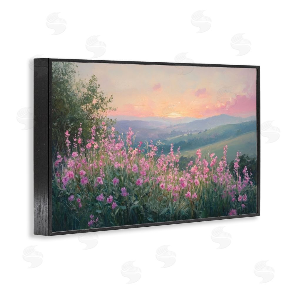 Petal Prints Design Twilight Meadow Pink Flowers Black Framed Giclee Wall Art Print