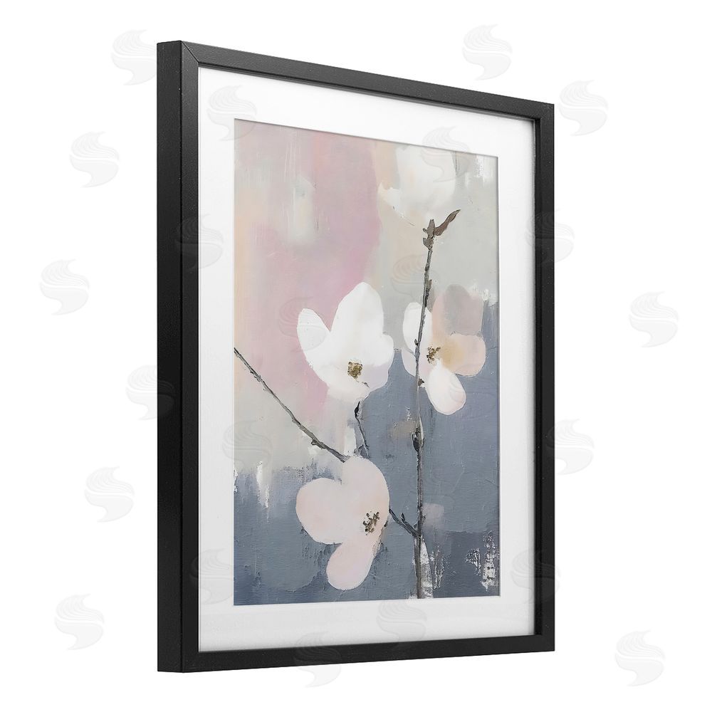 Riley B Lavender Haze Sprigs Black Framed Print Under Glass with White Mat Wall Art