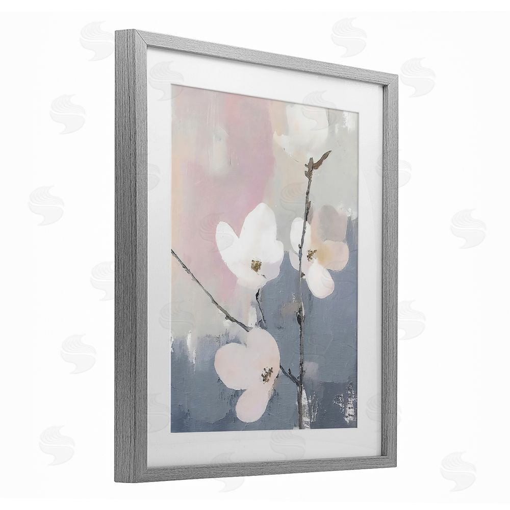 Riley B Lavender Haze Sprigs Gray Framed Print Under Glass with White Mat Wall Art