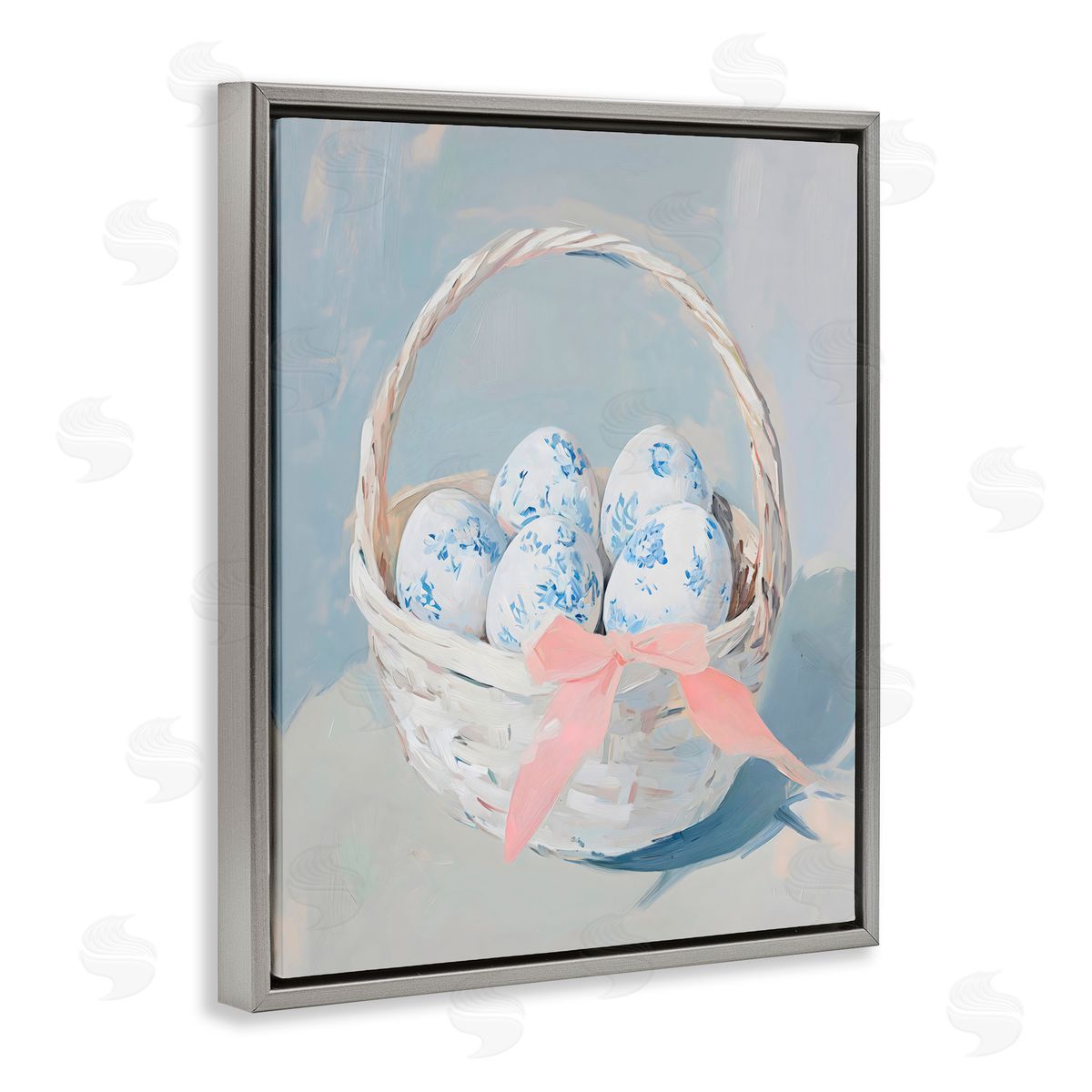 Arlington Prints Blue Floral Egg Basket Gray Floating Frame Canvas Art Print