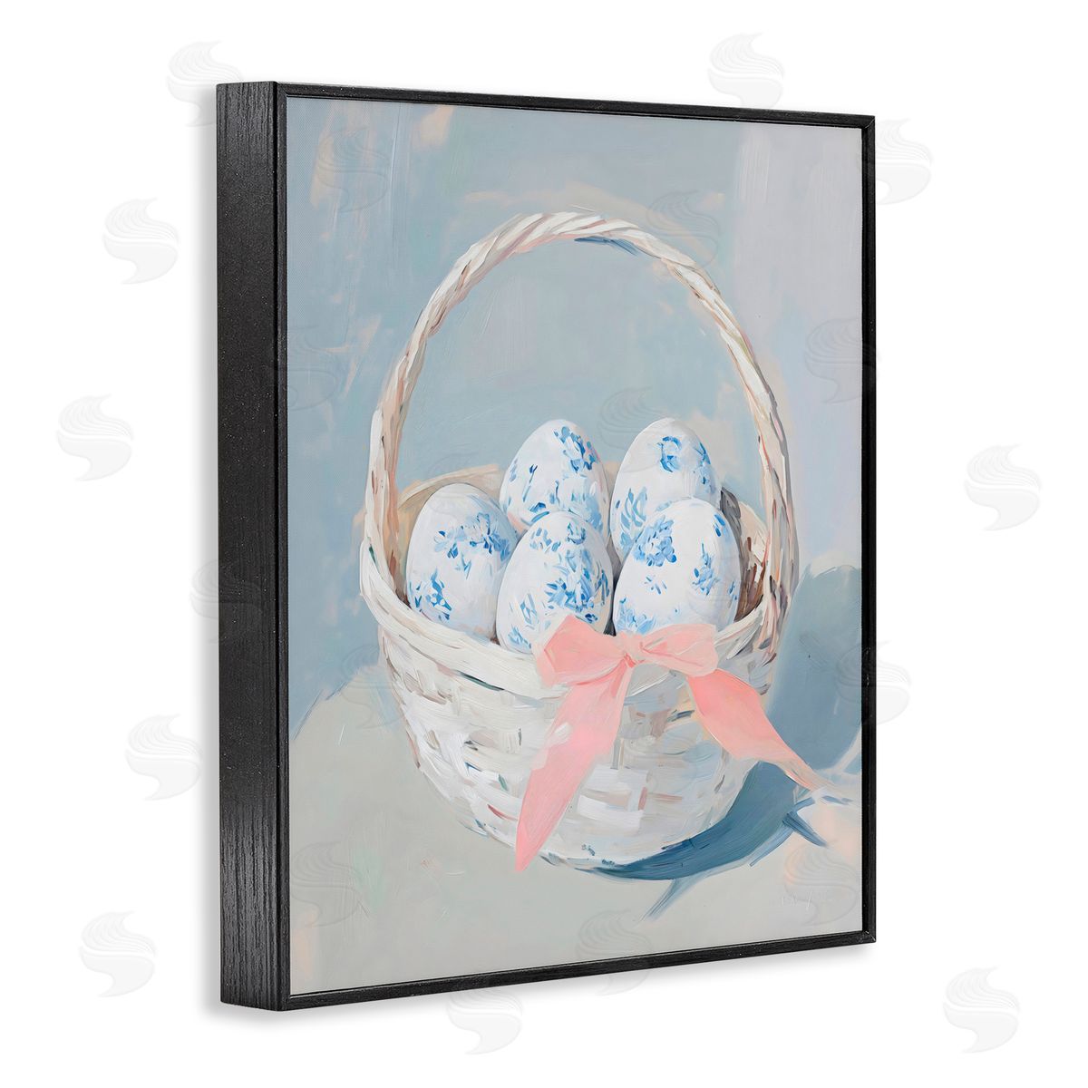 Arlington Prints Blue Floral Egg Basket Black Framed Giclee Art Print