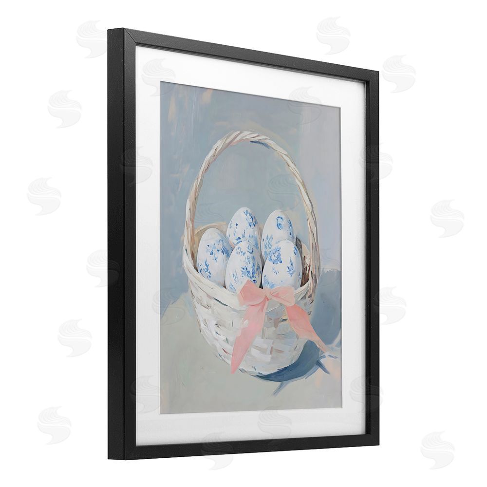 Arlington Prints Blue Floral Egg Basket Black Framed Print Under Glass Art