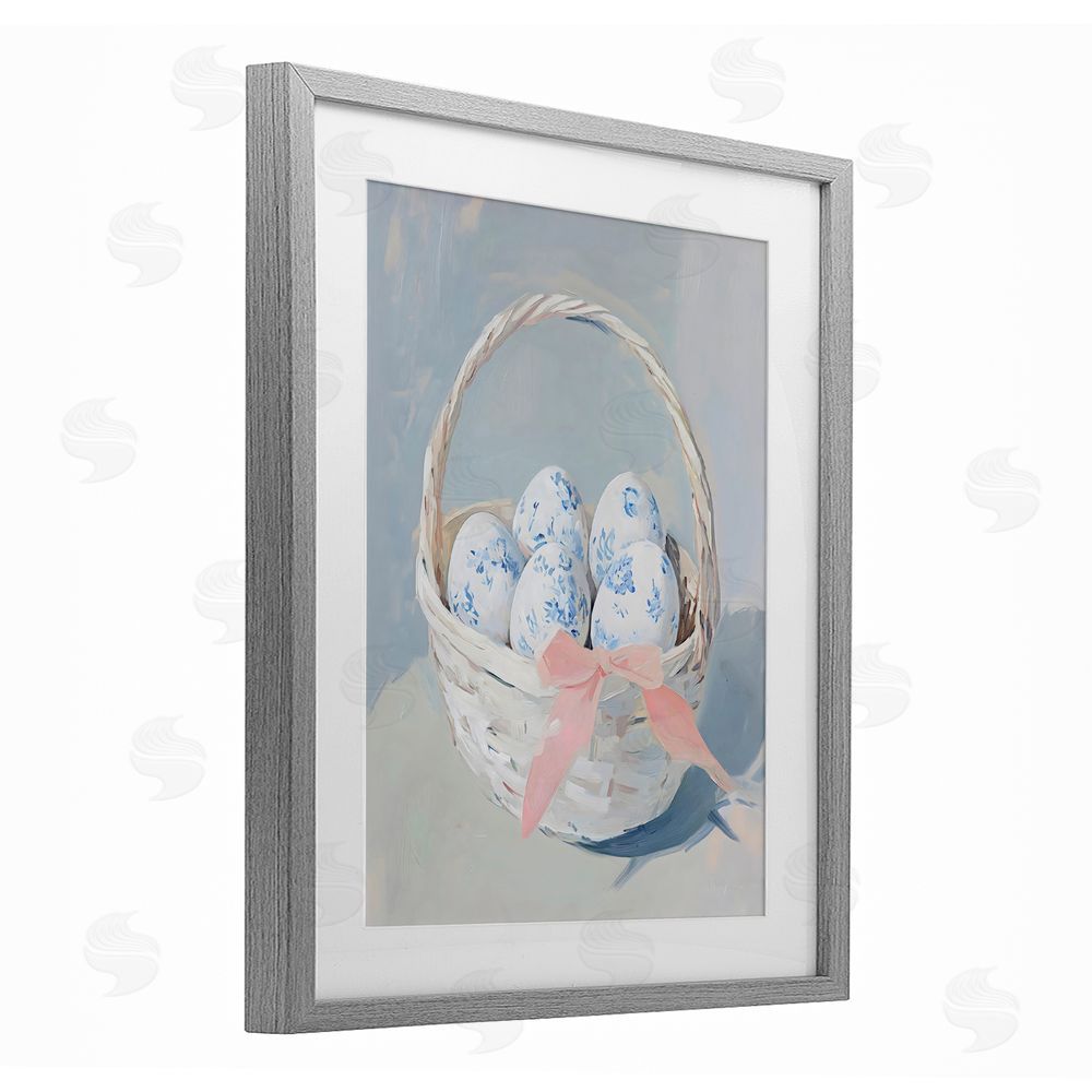 Arlington Prints Blue Floral Egg Basket Gray Framed Print Under Glass Art