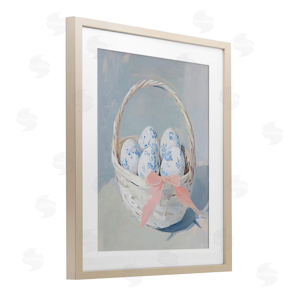 Arlington Prints Blue Floral Egg Basket Birch Framed Print Under Glass Art
