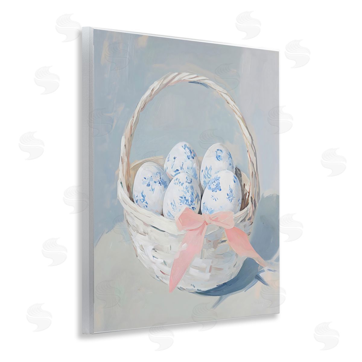 Arlington Prints Blue Floral Egg Basket Wall Plaque Art Print