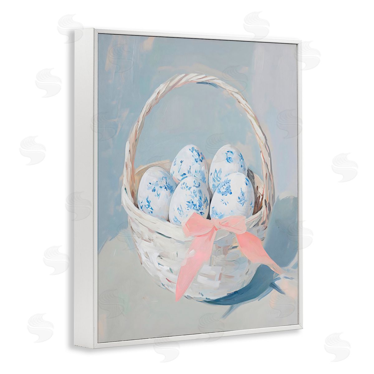 Arlington Prints Blue Floral Egg Basket White Frame Giclee Art Print