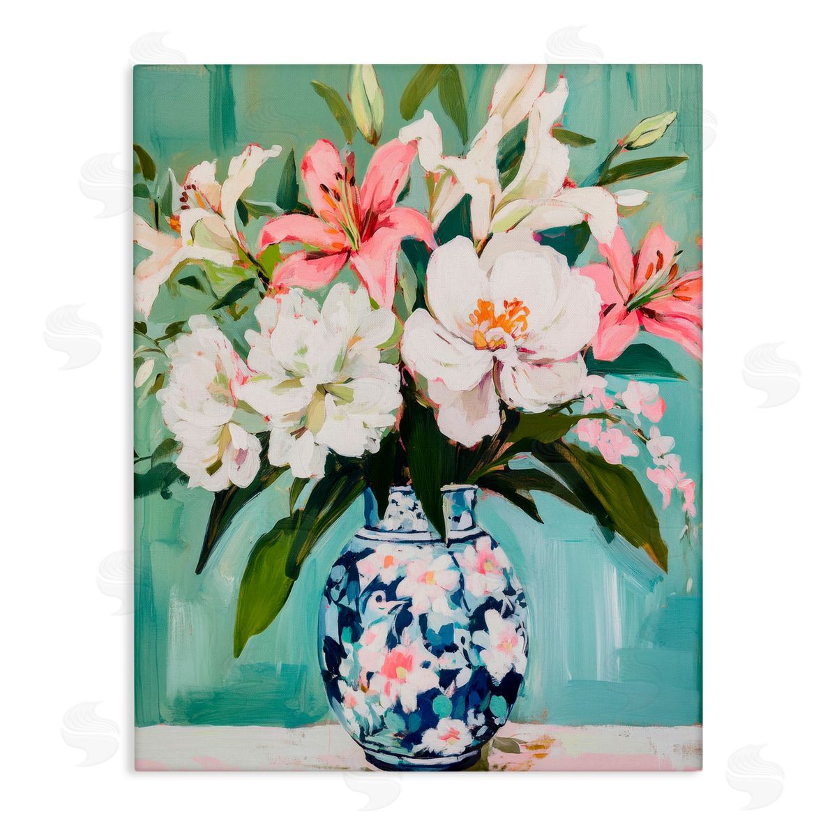 Petal Prints Design Lily Florals in Chinoiserie Vase Canvas Wall Art Print