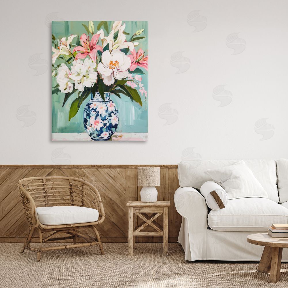 Petal Prints Design Lily Florals in Chinoiserie Vase Canvas Art on Wall