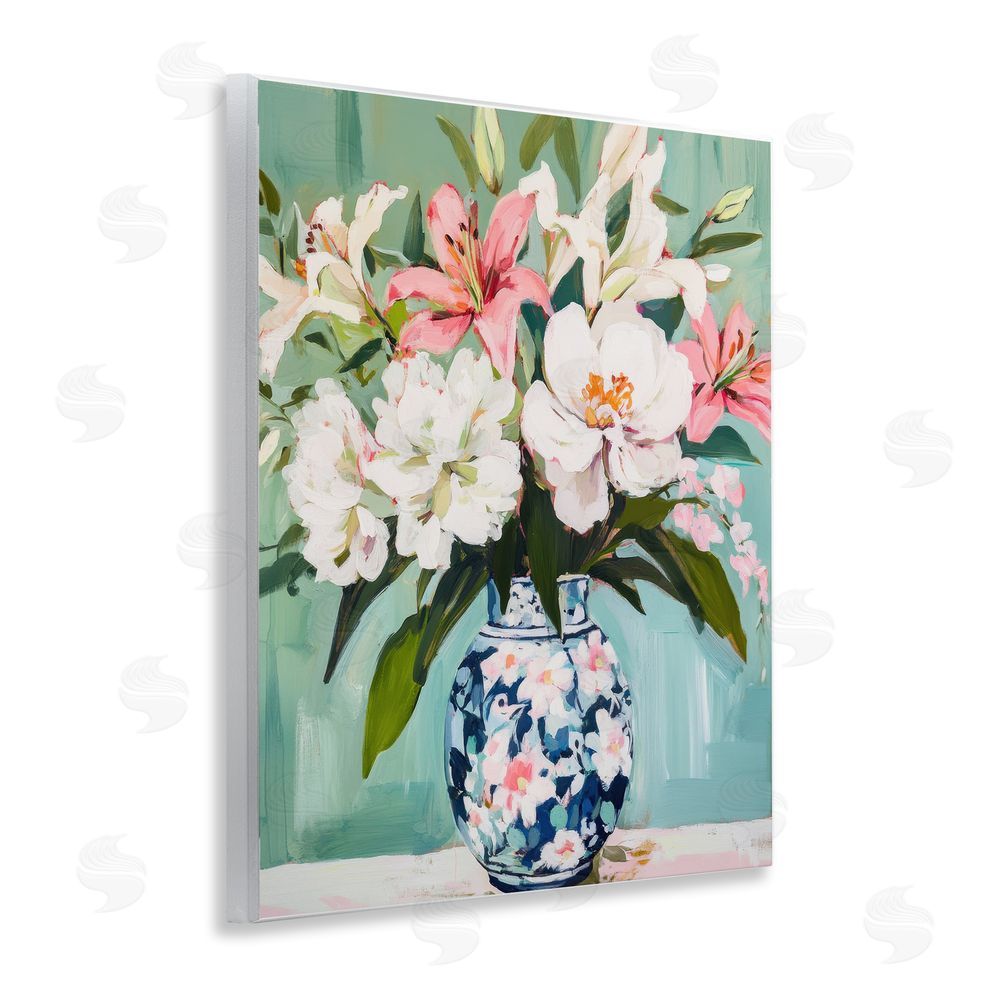 Petal Prints Design Lily Florals in Chinoiserie Vase Wall Plaque Art Print
