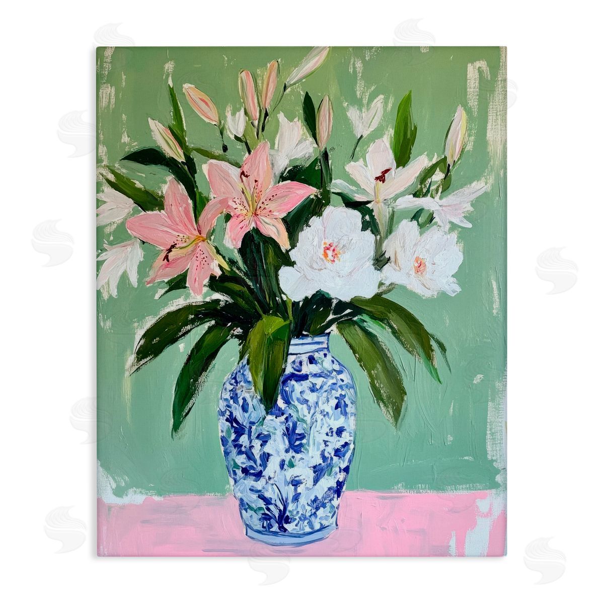 Petal Prints Design Lily Cluster in Chinoiserie Vase Canvas Wall Art Print