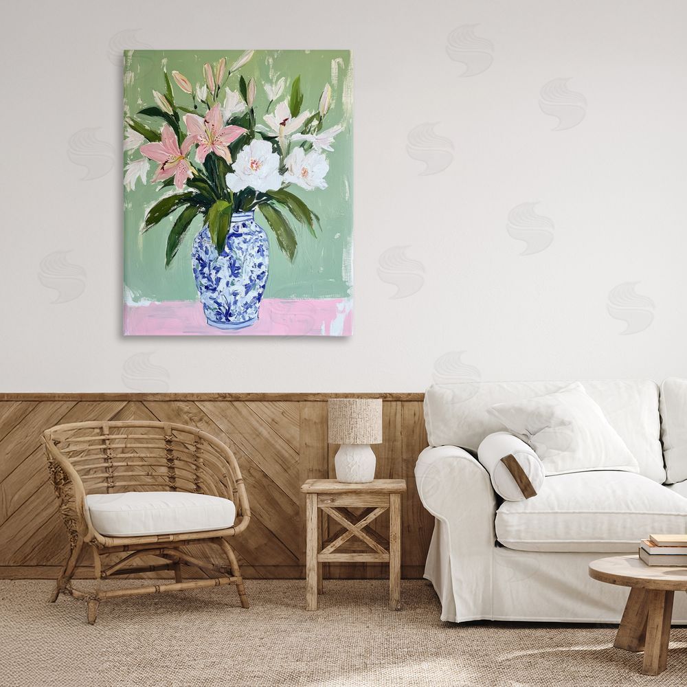 Petal Prints Design Lily Cluster in Chinoiserie Vase Canvas Art on Wall
