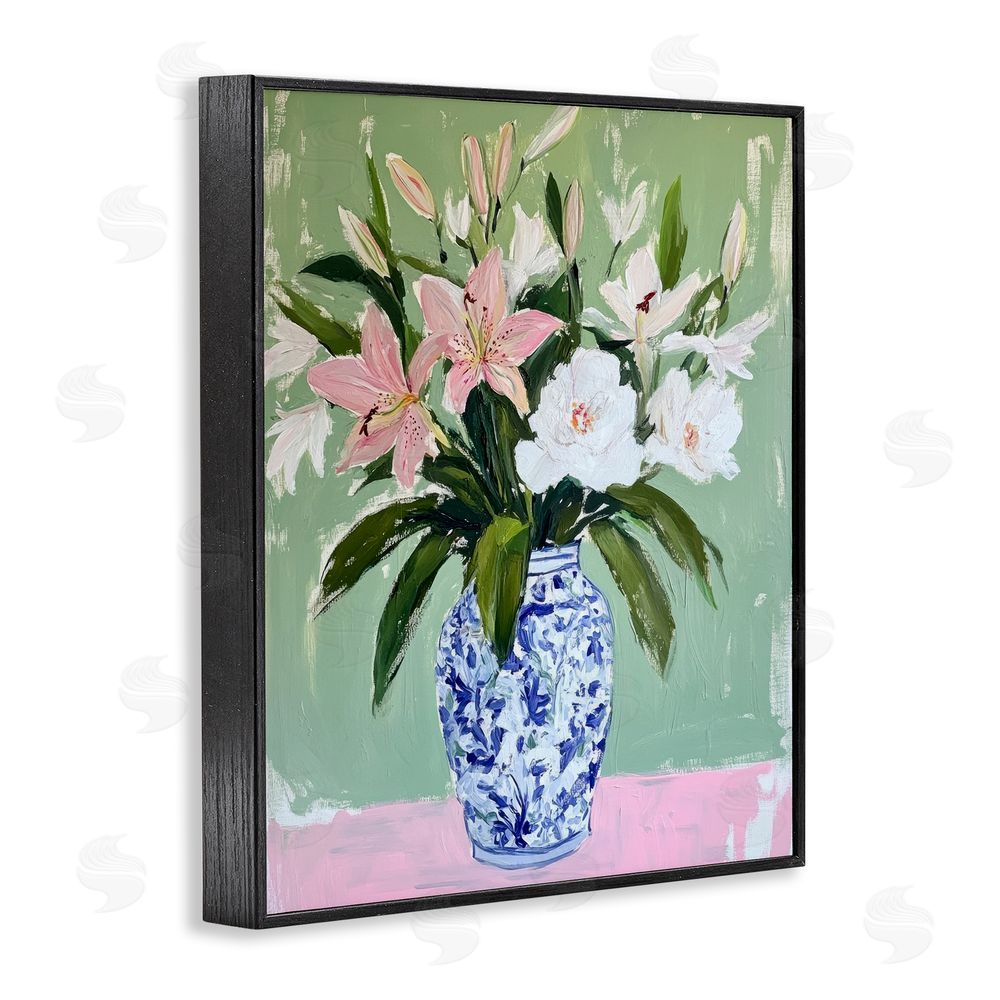 Petal Prints Design Lily Cluster in Chinoiserie Vase Black Framed Giclee Wall Art Print