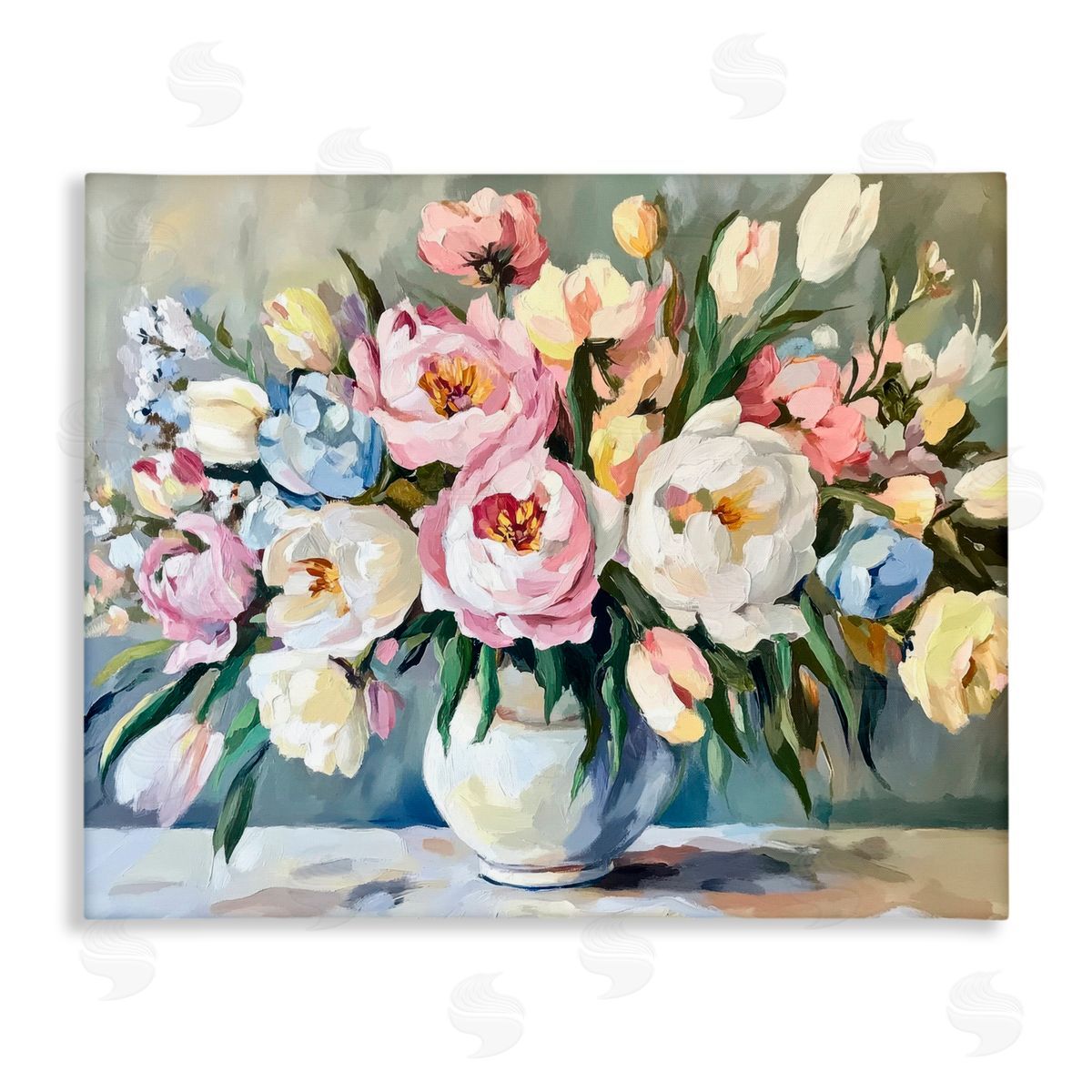 Petal Prints Design Pastel Peony Bunch Bouquet Canvas Wall Art Print