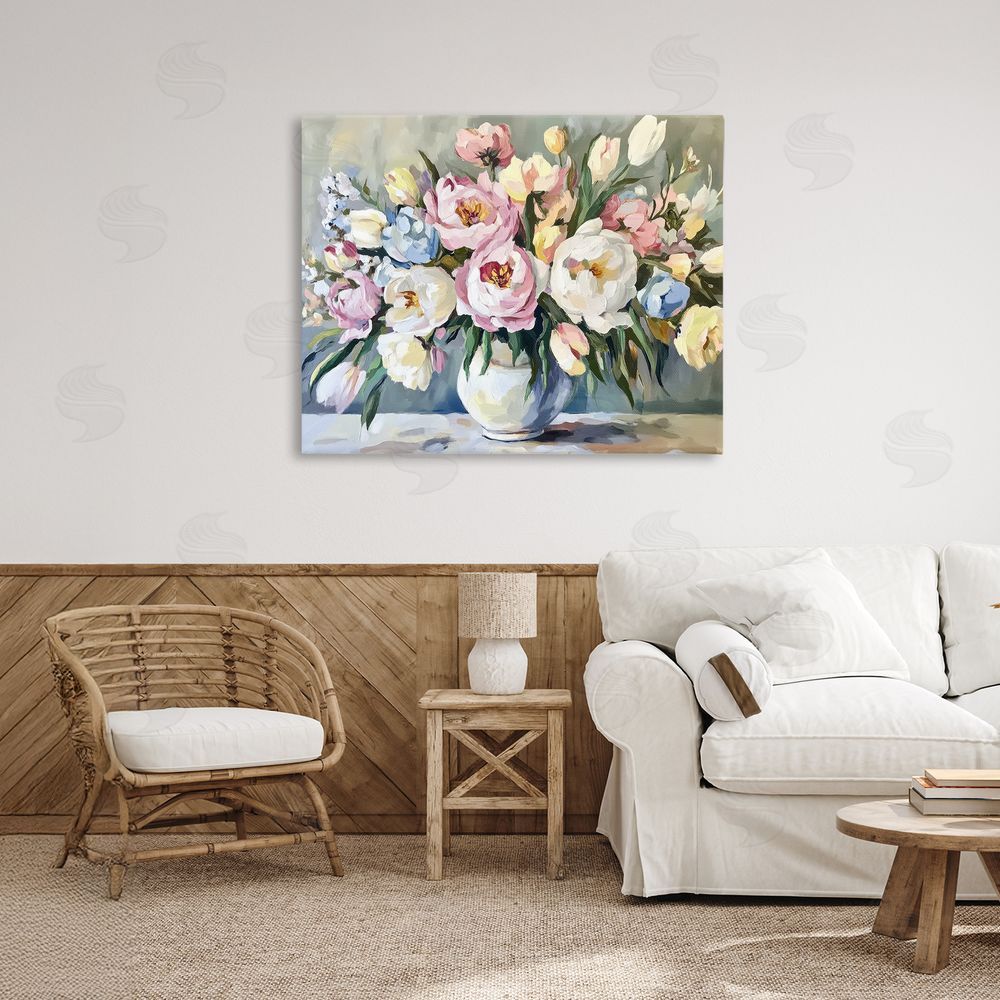 Petal Prints Design Pastel Peony Bunch Bouquet Canvas Art on Wall