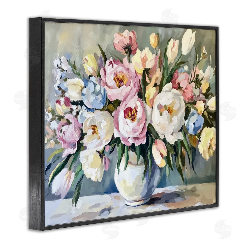 Petal Prints Design Pastel Peony Bunch Bouquet Black Framed Giclee Wall Art Print
