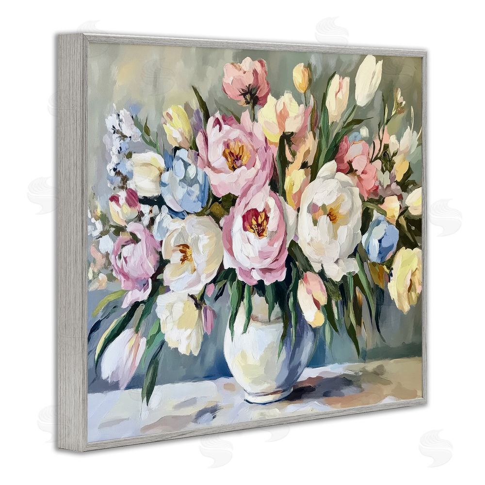 Petal Prints Design Pastel Peony Bunch Bouquet Gray Framed Giclee Wall Art Print
