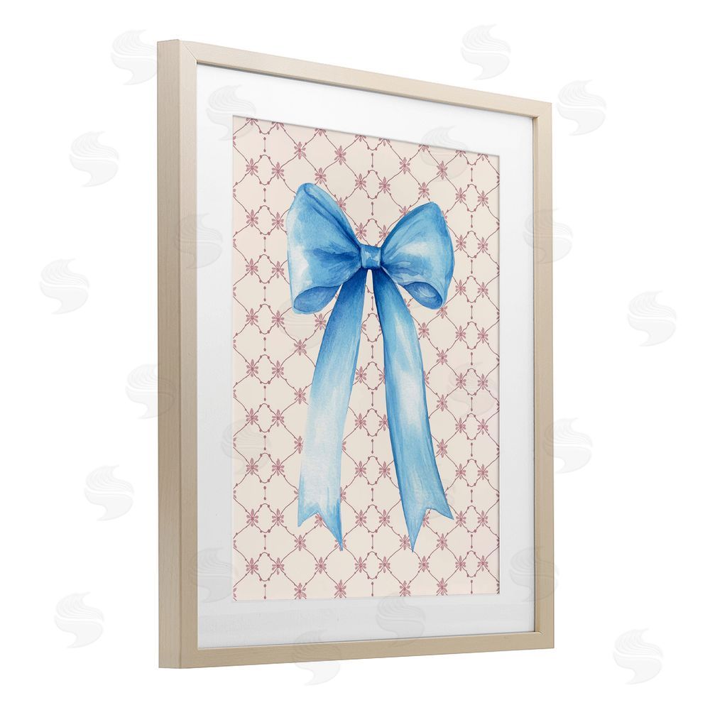 Petal Prints Design Blue Bow on Rose Quilt Pattern Birch Framed Print Under Glass with White Mat Wall Art