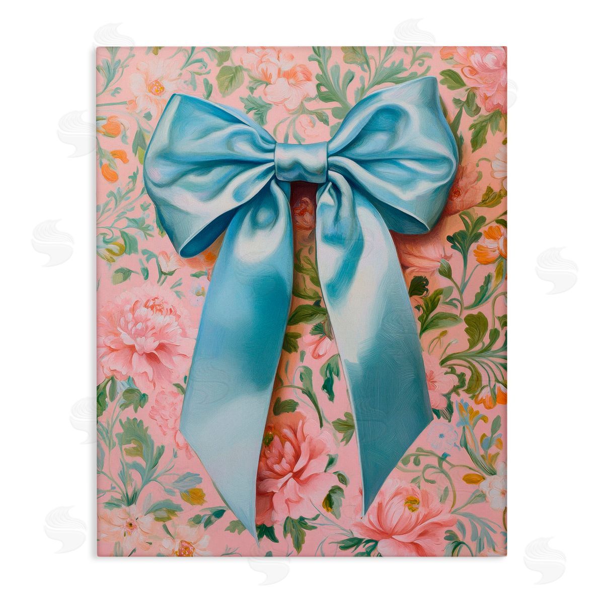 Petal Prints Design Romantic Blue Satin Bow Canvas Wall Art Print