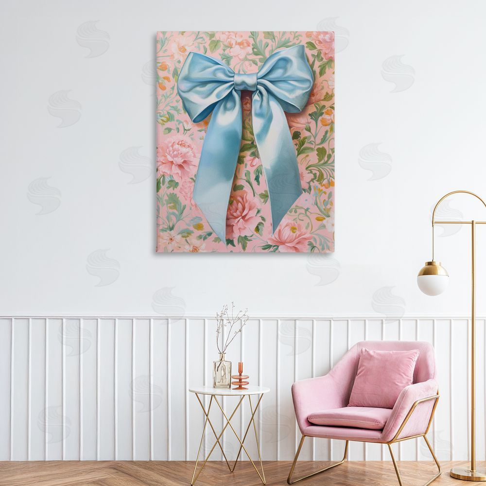 Petal Prints Design Romantic Blue Satin Bow Canvas Art on Wall
