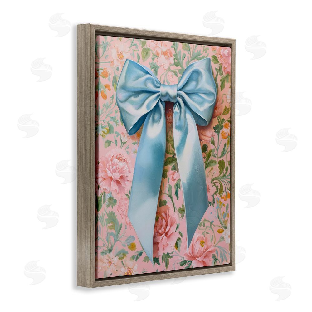 Petal Prints Design Romantic Blue Satin Bow Brown Floating Frame Canvas Wall Art Print