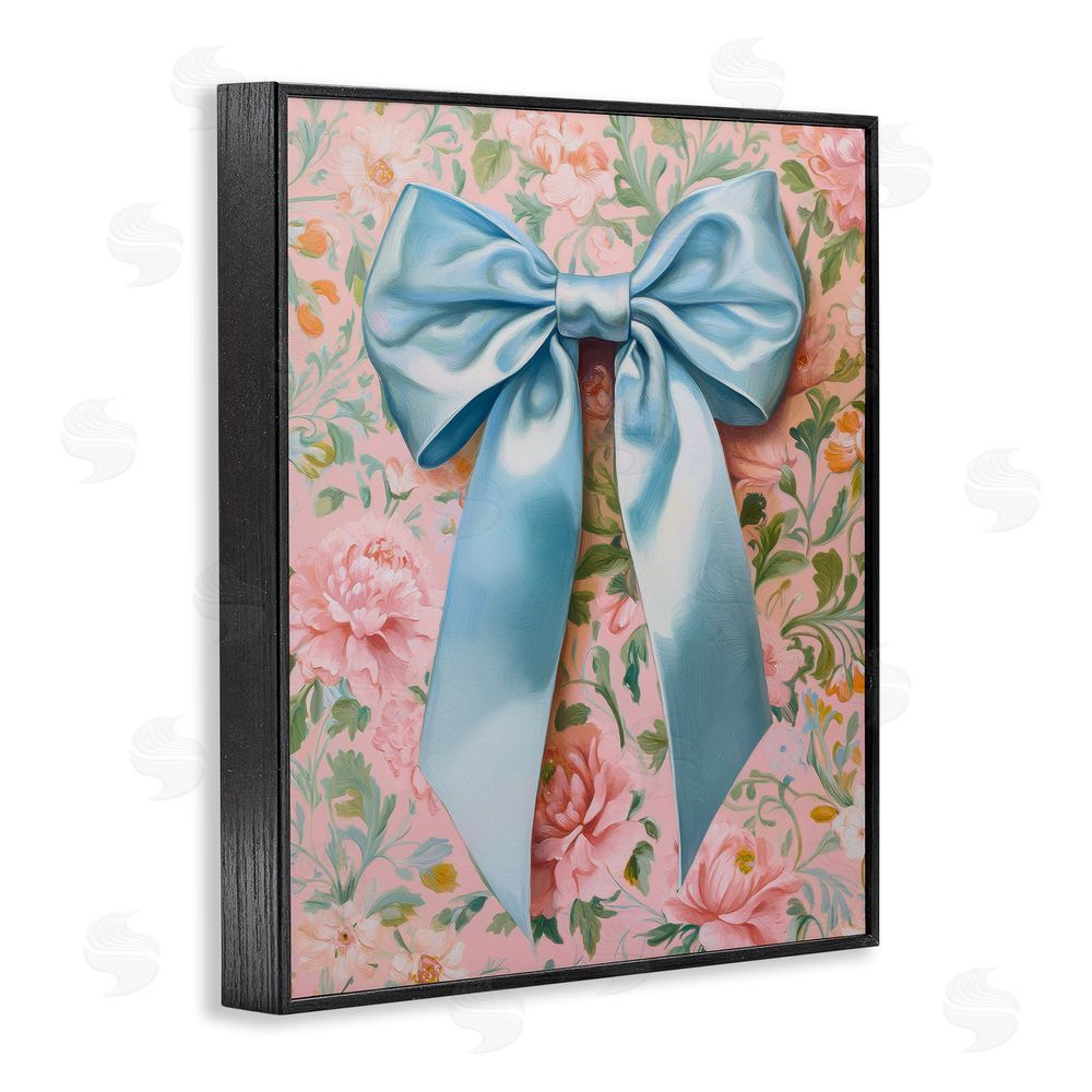 Petal Prints Design Romantic Blue Satin Bow Black Framed Giclee Wall Art Print