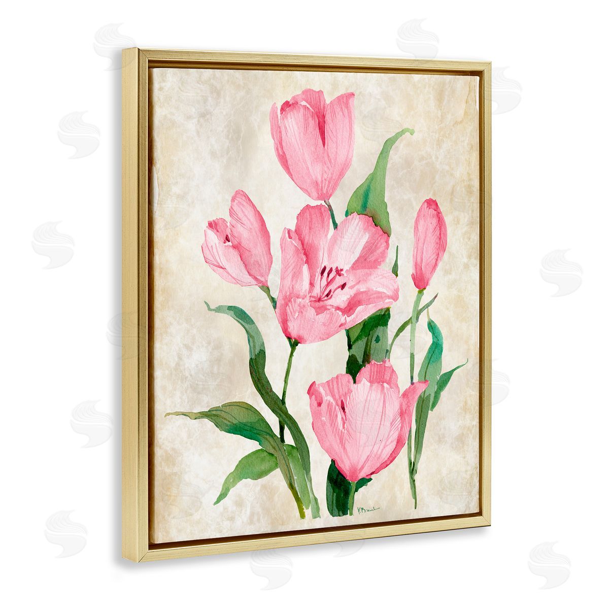 Paul Brent Floral Journal Pink Tulips Gold Floating Frame Canvas Art Print