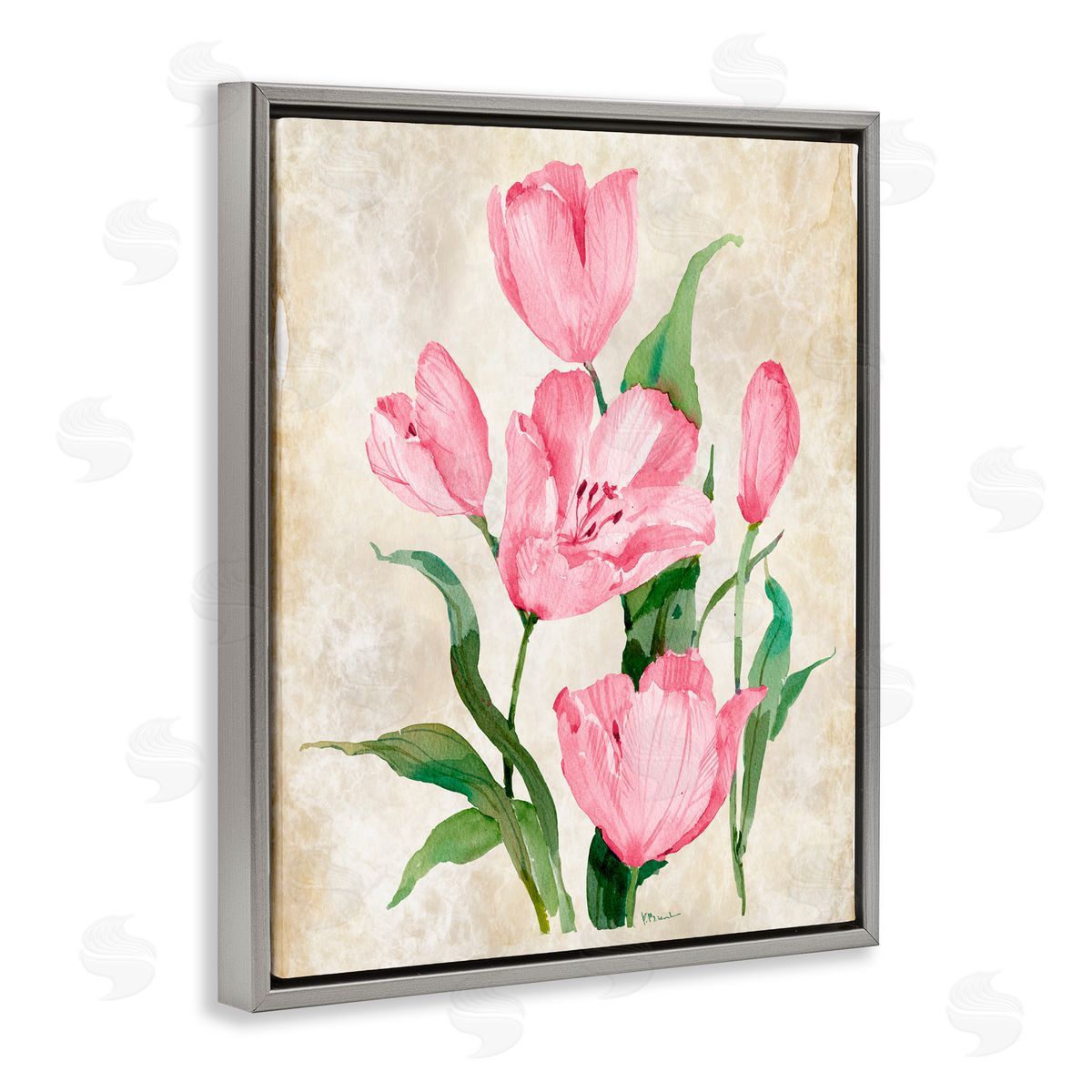 Paul Brent Floral Journal Pink Tulips Gray Floating Frame Canvas Art Print