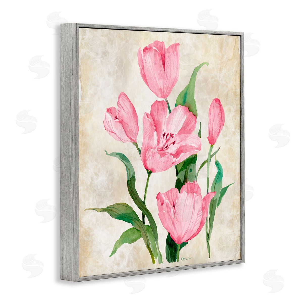 Paul Brent Floral Journal Pink Tulips Gray Framed Giclee Art Print