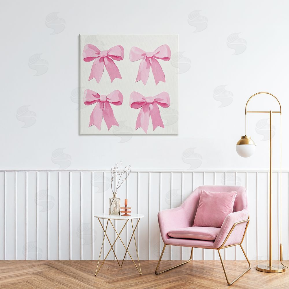 Petal Prints Design Four Soft Pink Bows Canvas Art on Wall