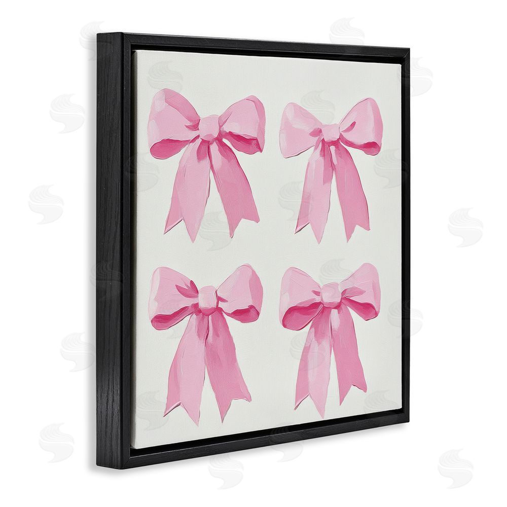 Petal Prints Design Four Soft Pink Bows Black Floating Frame Canvas Wall Art Print