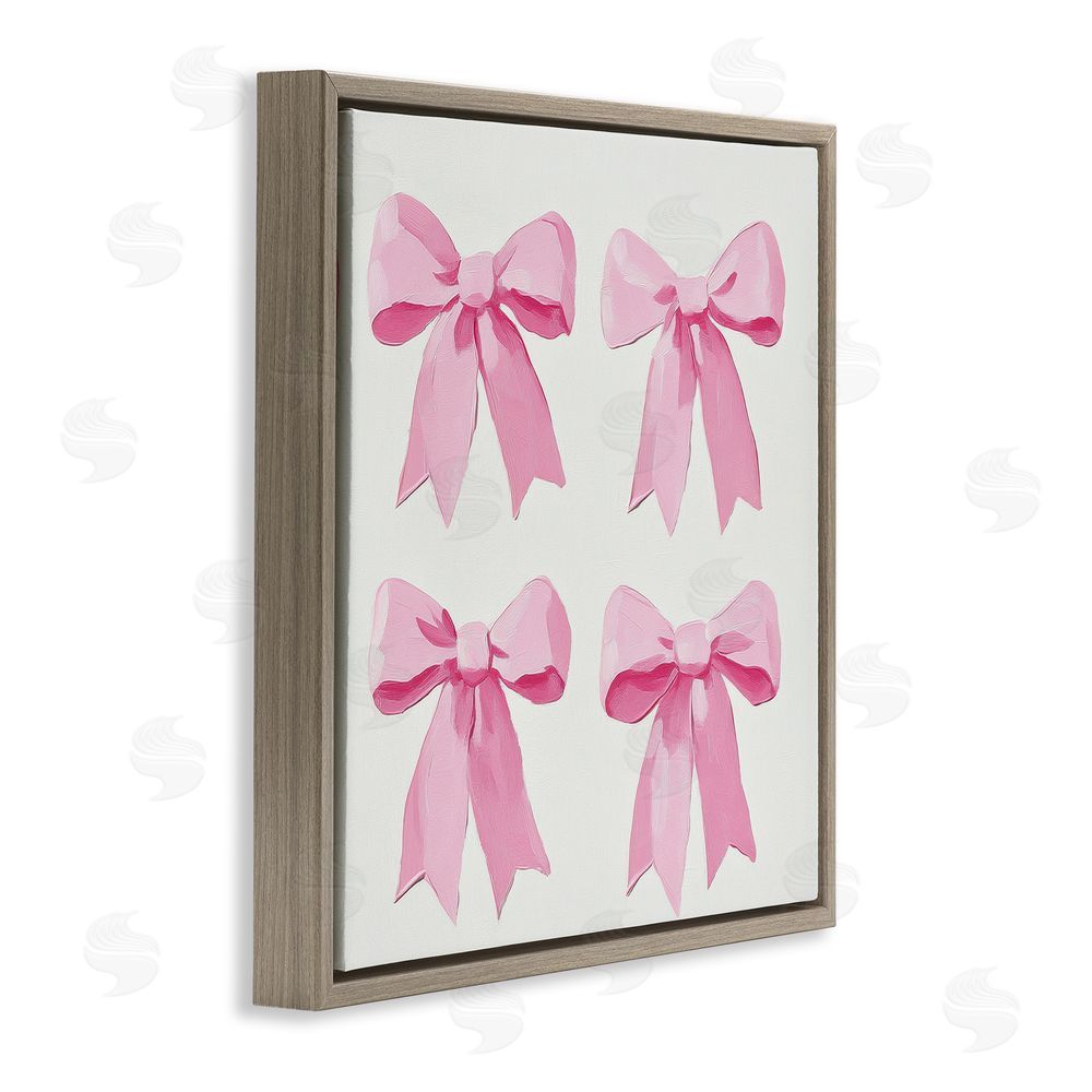 Petal Prints Design Four Soft Pink Bows Brown Floating Frame Canvas Wall Art Print