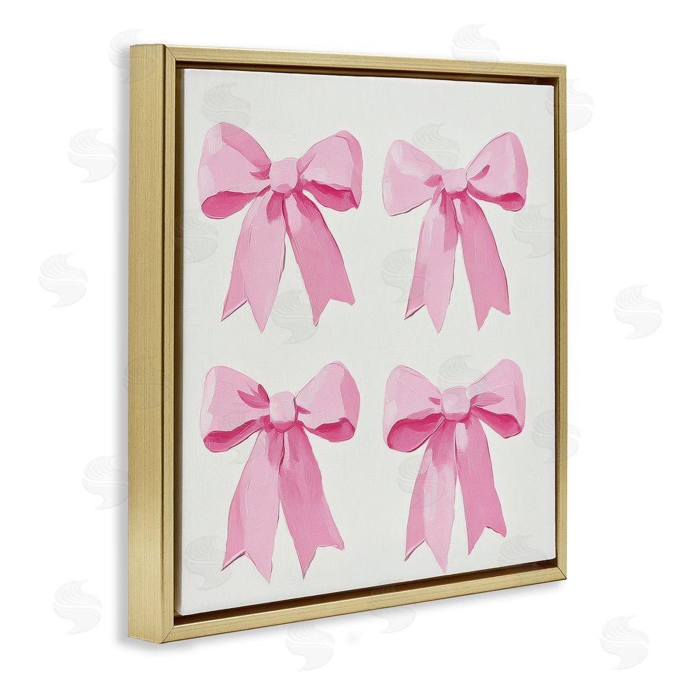 Petal Prints Design Four Soft Pink Bows Gold Floating Frame Canvas Wall Art Print
