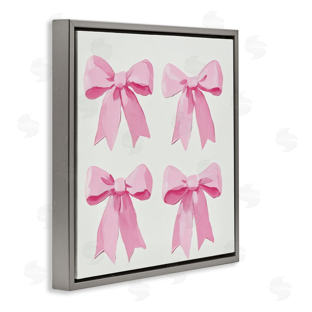 Petal Prints Design Four Soft Pink Bows Gray Floating Frame Canvas Wall Art Print