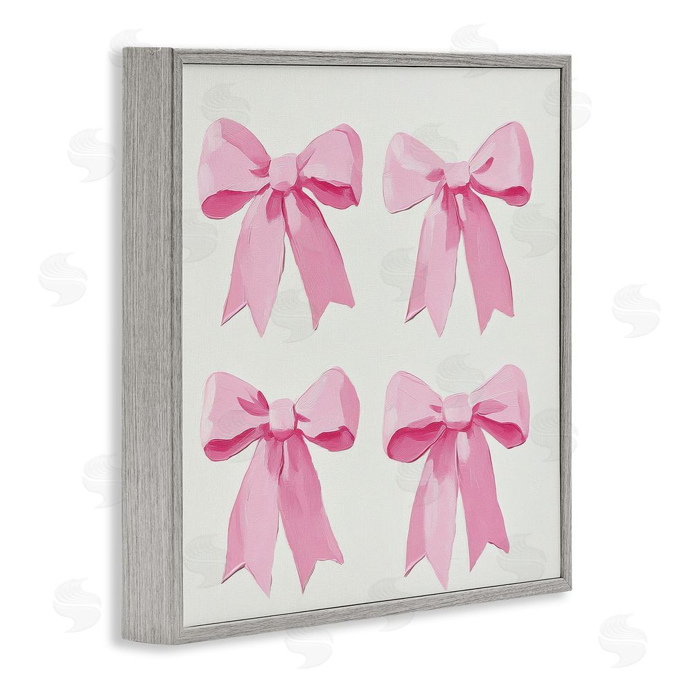 Petal Prints Design Four Soft Pink Bows Gray Framed Giclee Wall Art Print