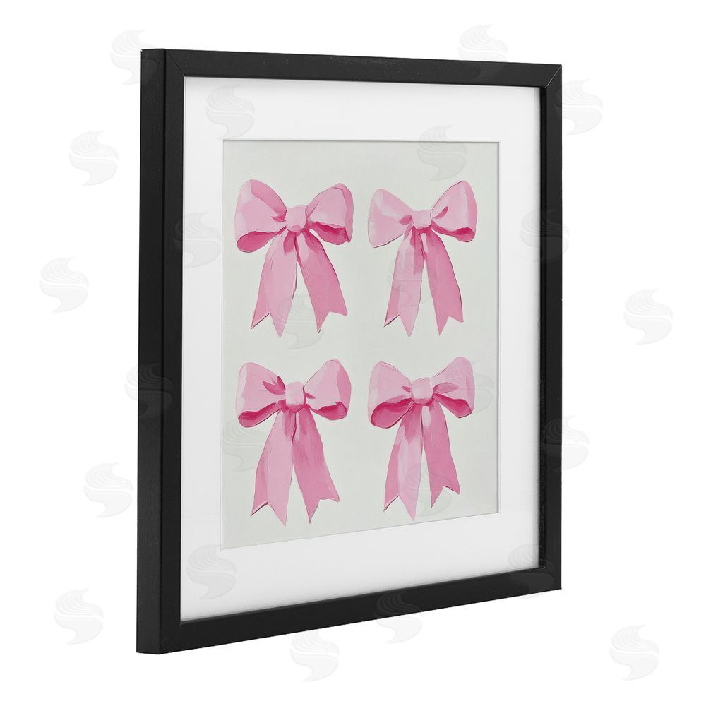 Petal Prints Design Four Soft Pink Bows Black Framed Print Under Glass with White Mat Wall Art