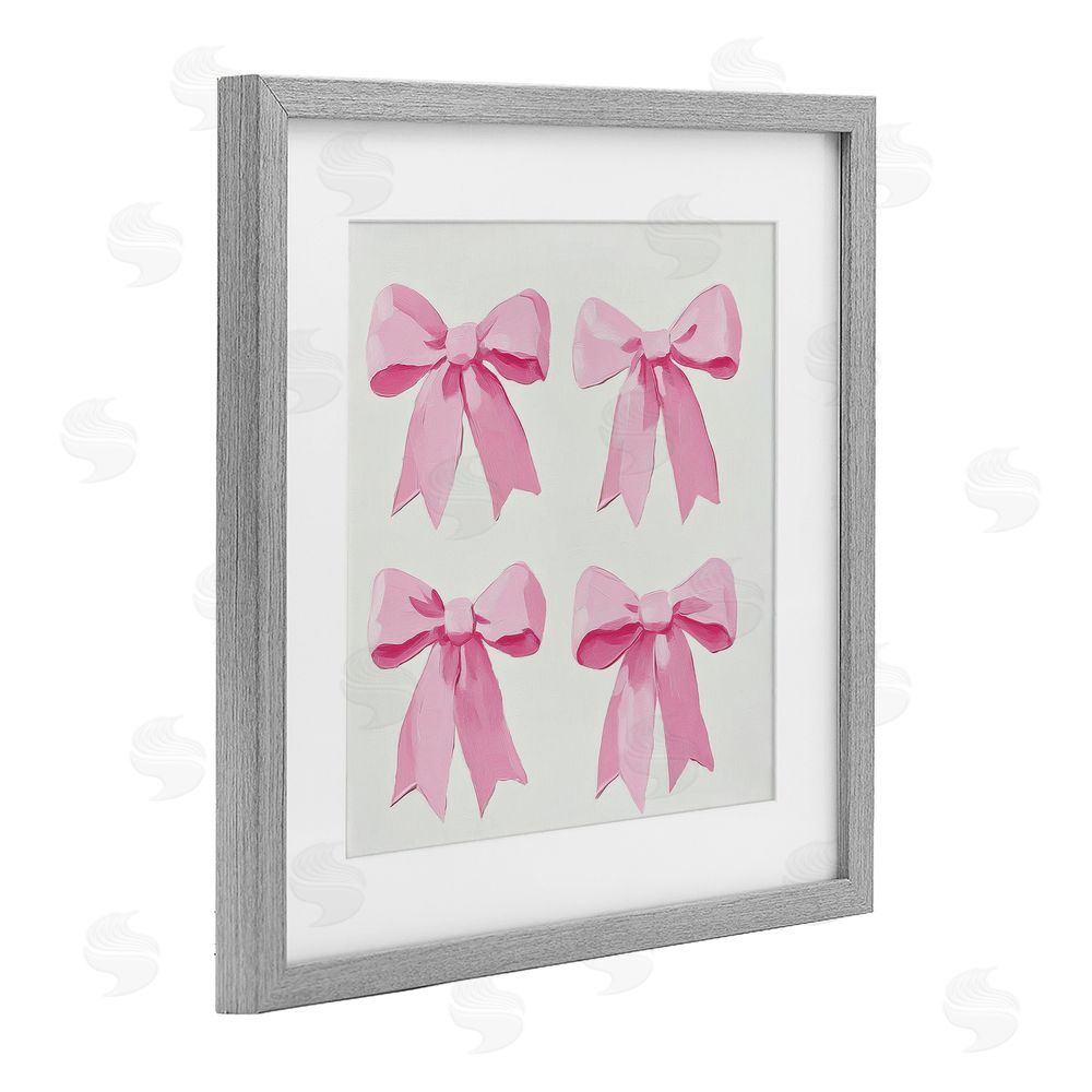 Petal Prints Design Four Soft Pink Bows Gray Framed Print Under Glass with White Mat Wall Art